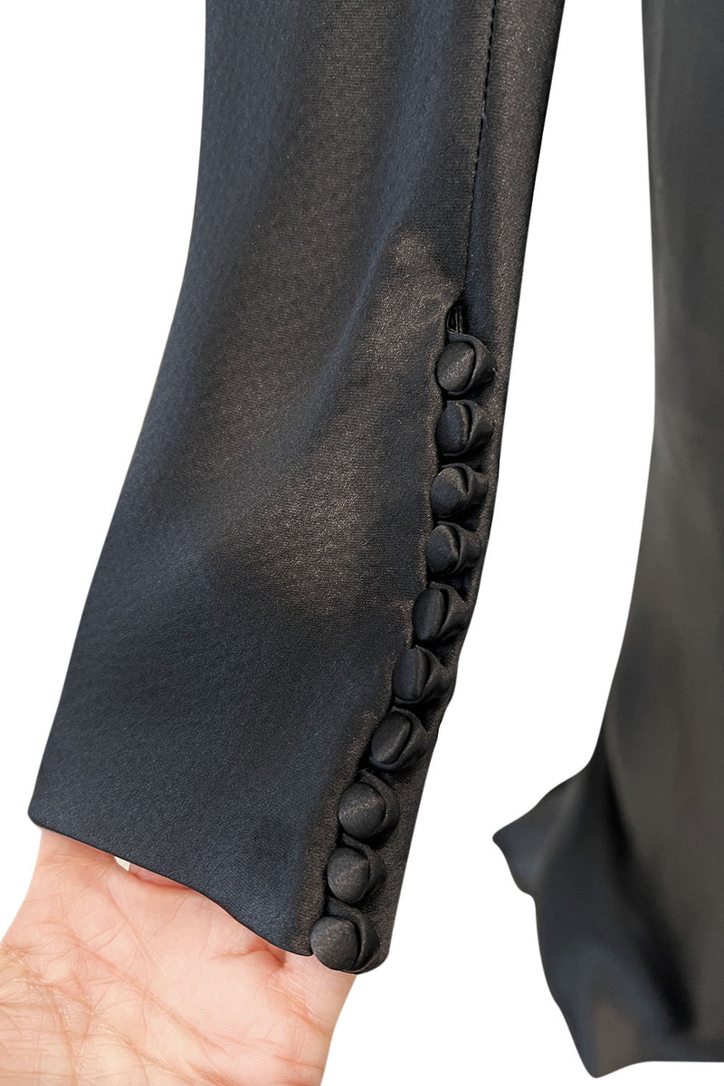 Incredible 2007 Alexander McQueen Original Bias Cut Black Silk Satin Dress w Tie Belt