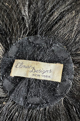 1940s Elmar Designs New York Ostrich Feather & Net Veil Hat w Bow