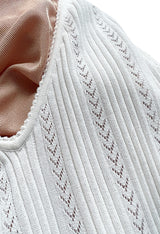 Mid 2000s Azzedine Alaia Supermodel Length White Knit w Nude Underlay Illusion Dress