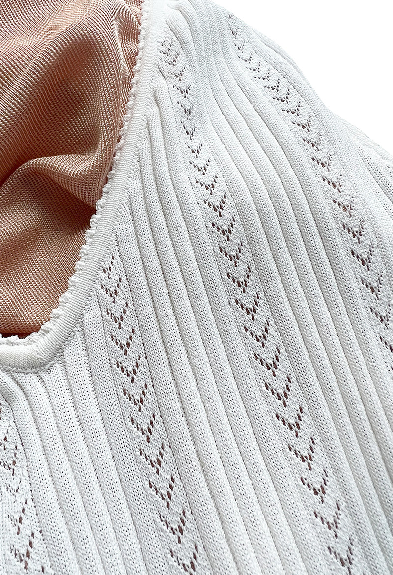 Mid 2000s Azzedine Alaia Supermodel Length White Knit w Nude Underlay Illusion Dress