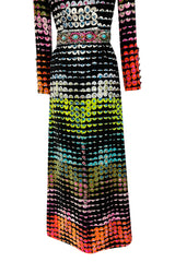 Amazing 1970s Unlabeled Valentina Inc. Rainbow Colored Elaborate Sequin & Bead Detailed Dress
