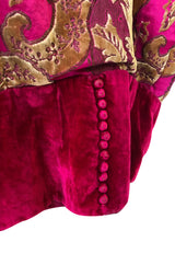 Late Teens Early 1920s Hot Pink Gold Cut Velvet Silk Brocade Flapper Coat