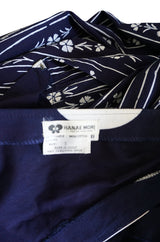 Spring 1977 Hanae Mori Fan & Flower Print Blue Yukata Cotton Dress