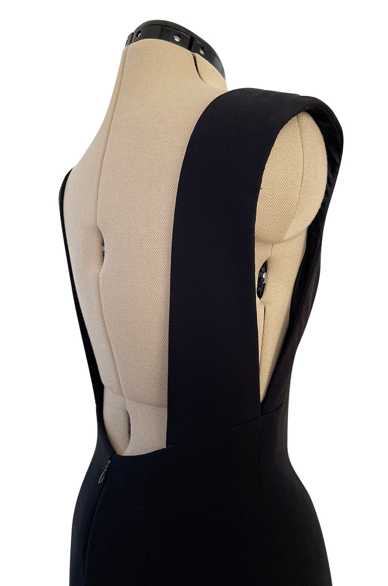 Early 2000s John Anthony Couture Completely Open Back Black Dress w High Side Slit
