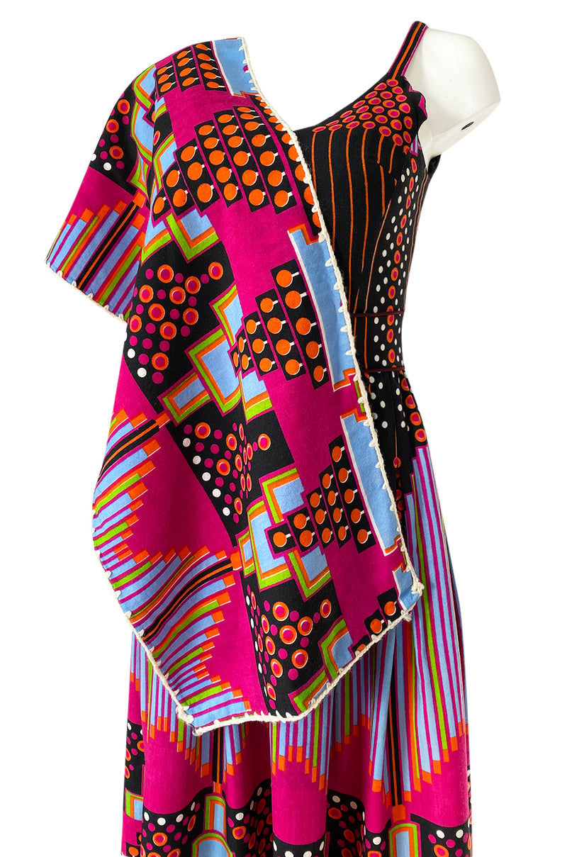 c.1974 Lanvin by Jules-Francois Crahay Pretty Printed Dress w Scarf