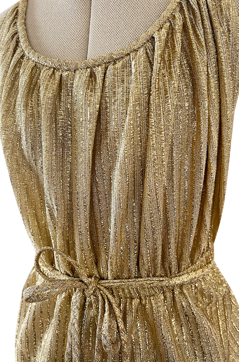 Iconic & Rare 1970s Halston Metallic Gold Lame Lurex Backless Jumpsuit