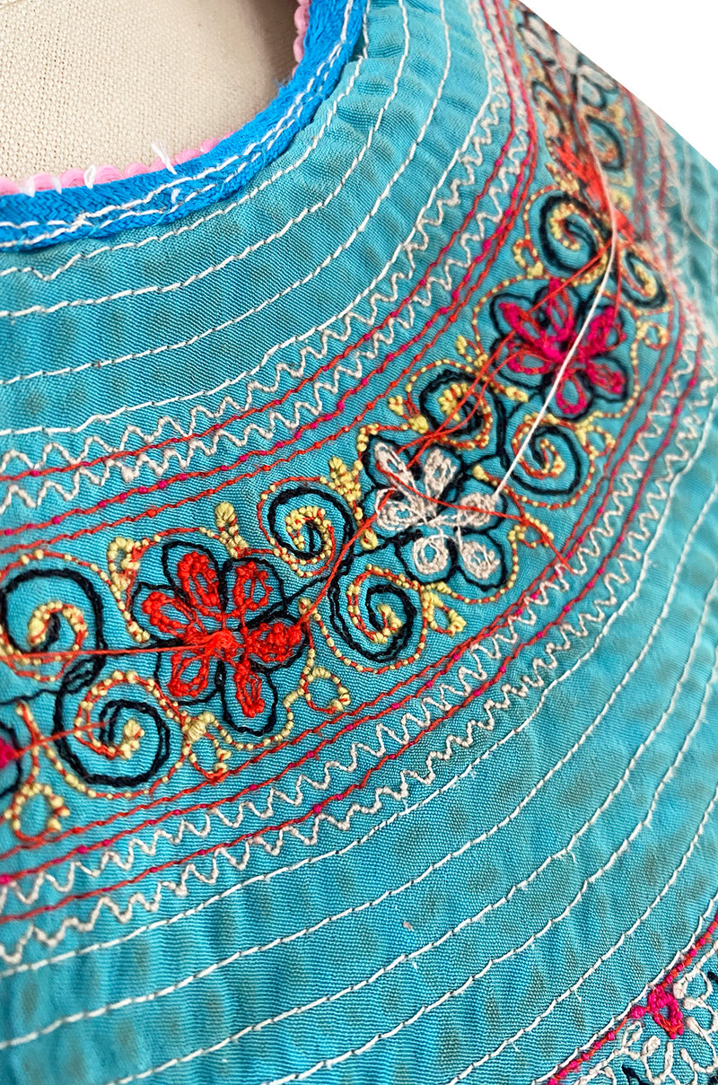 Amazing Antique Turn of the Century Hand Embroidered Colourful Cotton Collar from Laos