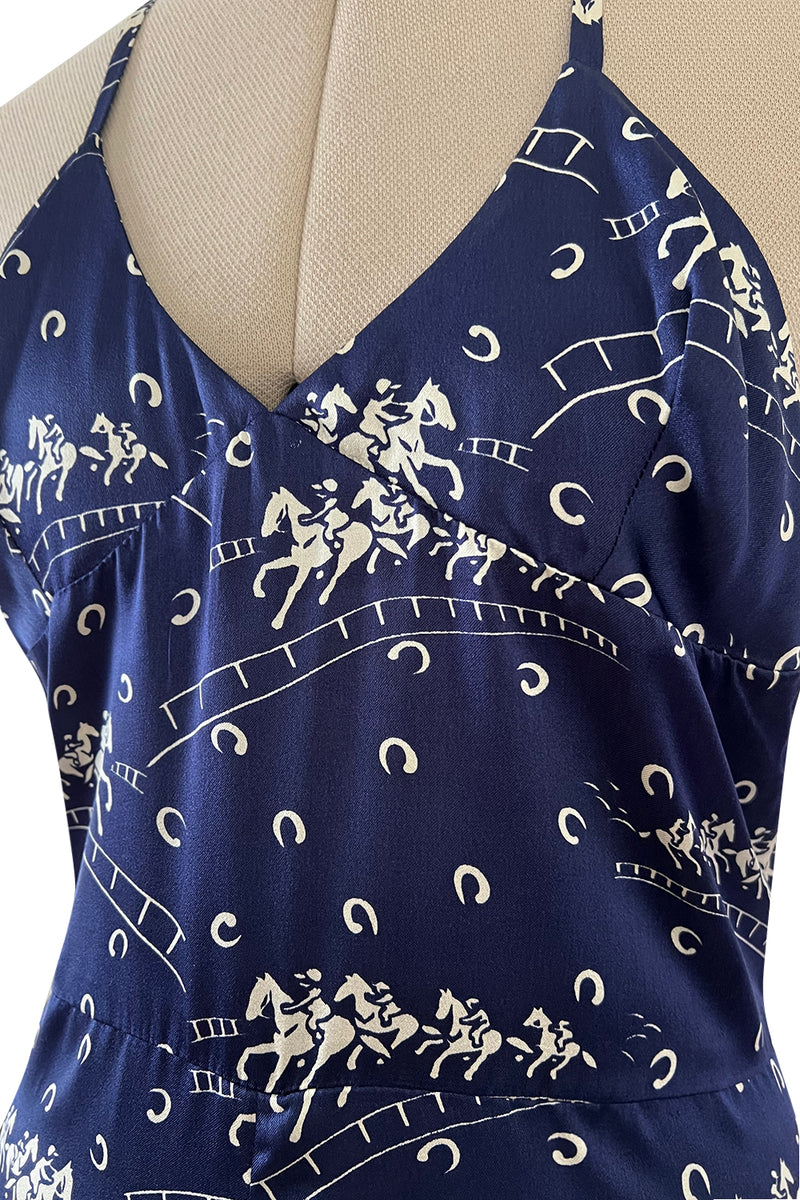 Insanely Good 1973 Biba by Barbara Hulanicki Blue Backless Horse Print Jumpsuit