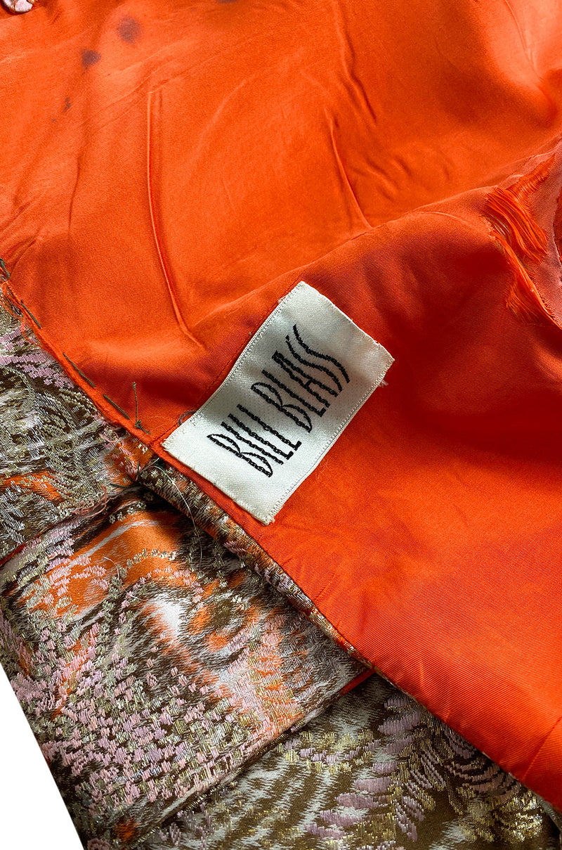 Unusual 1960s Bill Blass Open Panel Gold & Coral Metallic Coat