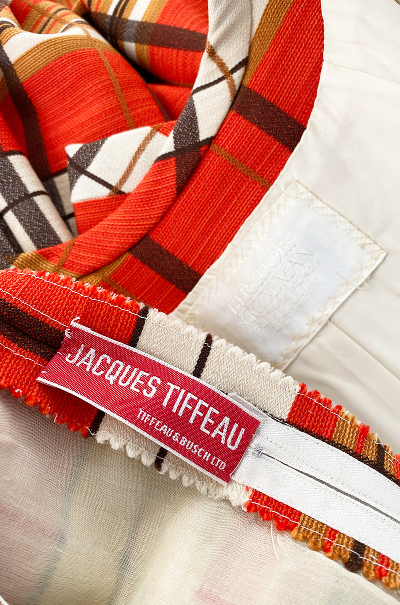 1967 Jacques Tiffeau Orange Plaid Skirt & Matching Coat Suit Set
