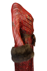 Fall 1979 Bill Blass Couture Hand Sequin Gold & Red Silk Chiffon Dress