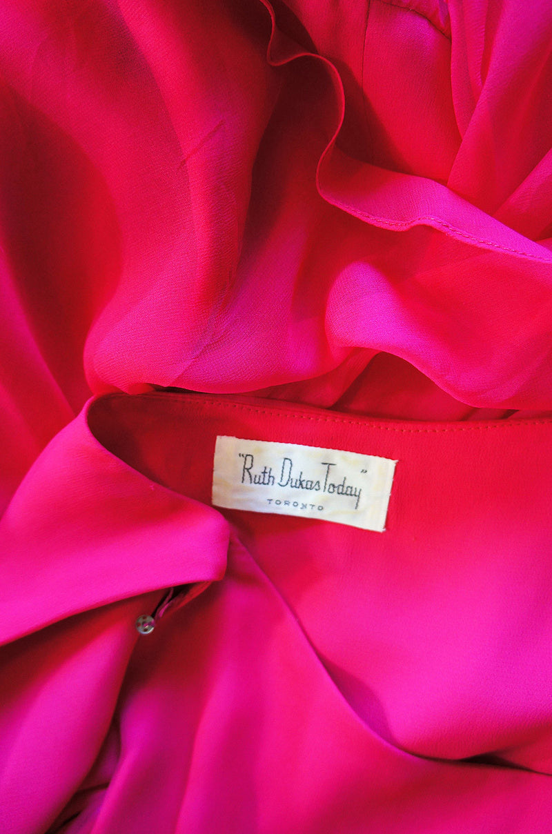 1960s Silk Chiffon Tiered Dress w Capelet