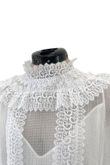 Pristine Mid 2000s Givenchy by Riccardo Tisci White Cotton Gauze & Lace Dress w Matching Underdress