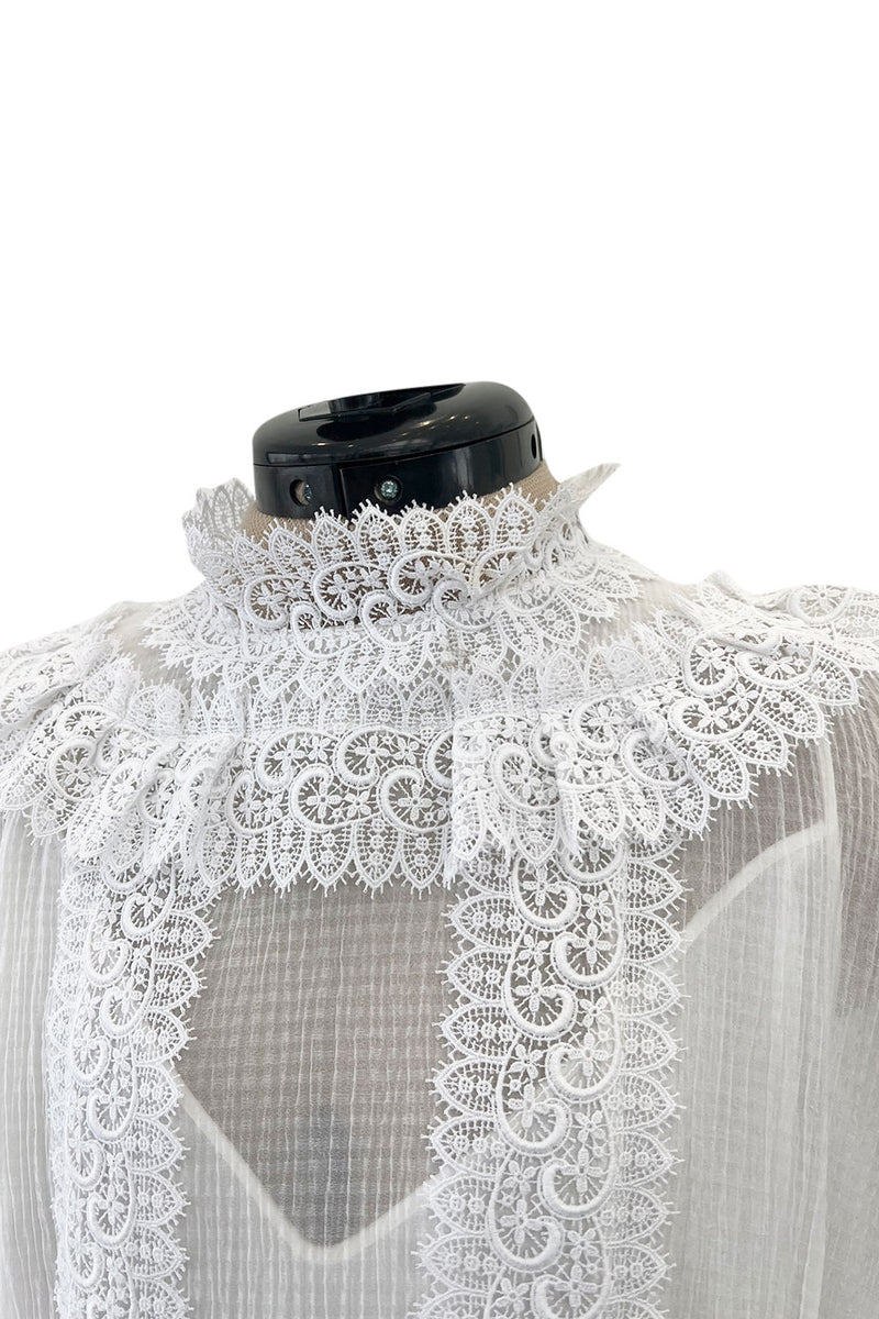 Pristine Mid 2000s Givenchy by Riccardo Tisci White Cotton Gauze & Lace Dress w Matching Underdress