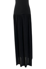 Superb 1980s Christian Dior by Marc Bohan Minimalist Black Jersey Drop Waist Dress