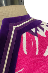 1960s Gino Charles for Malcolm Starr Purple & Pink Printed Jumpsuit w Extra Wide Legs