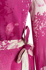 Gorgeous 1970s Hanae Mori Pink Scenic Print Wrap Skirt & Button Down Top Set