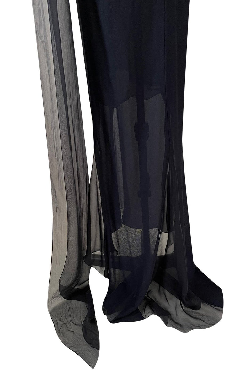 Fabulous 2002 Chanel Cruise Collection Stretch Jersey & Draped Silk Chiffon Midnight Blue Dress
