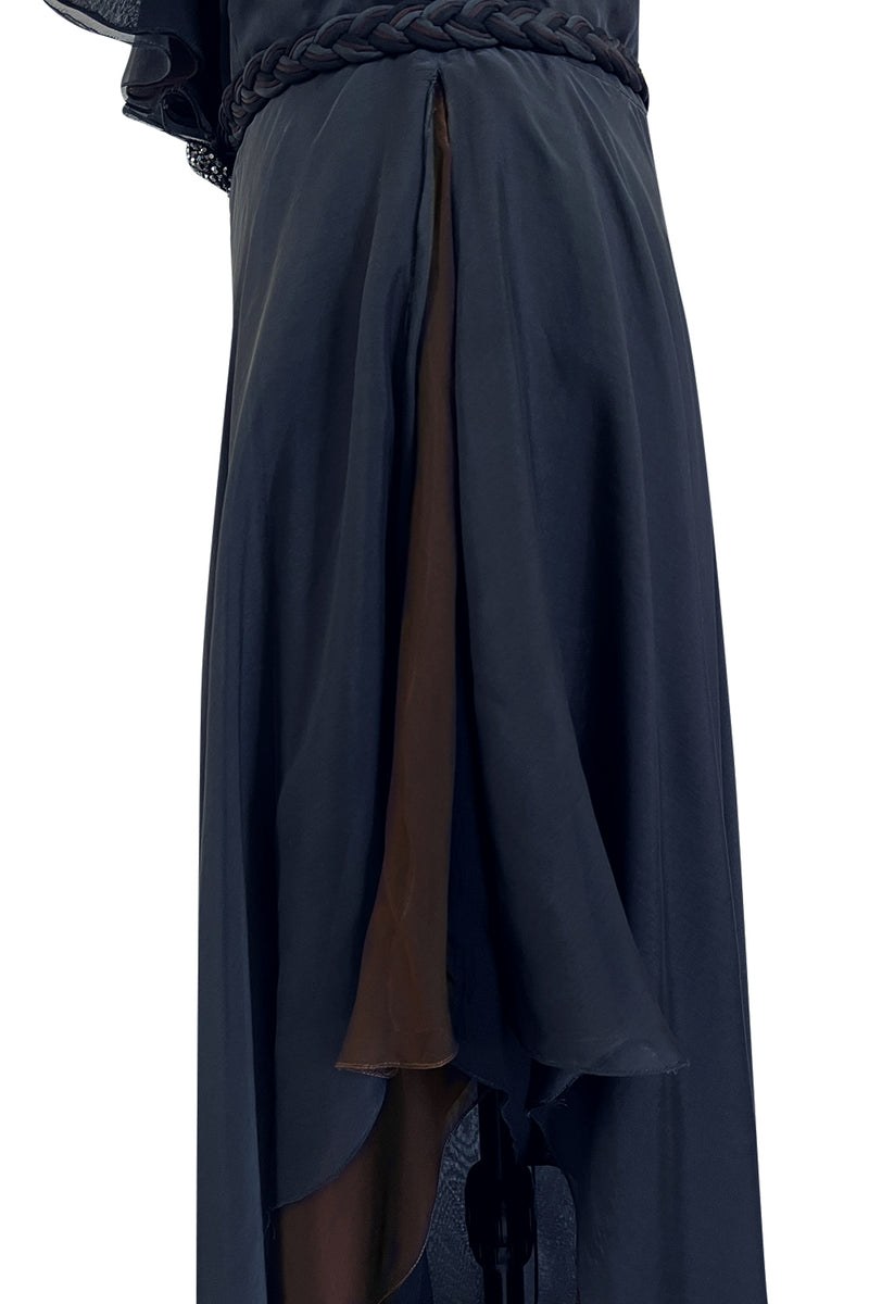 Chic 2000s John Anthony Couture Multi Layer Silk Chiffon Backless Ruffle Plunge Dress