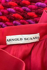 Incredible 1960s Arnold Scaasi Couture Pink Coral 3D Yarn Covered Silk Skirt w Ribbon Waist