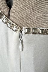 Stellar 1970s Luis Estevez Backless White Jersey Dress w Silver Studded Front