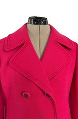 Gorgeous 1970s Unlabeled Top Stitched Knit Jersey Coat in a Bright Joyful Raspberry Coral Colour