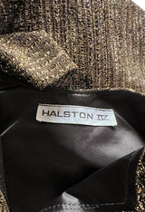 Classic 1970s Halston Metallic Gold Lame Lurex Full Length Caftan Dress w Notched Neckline