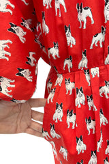 Iconic Spring 1987 Yves Saint Laurent Runway French Bulldog Printed Red Dress