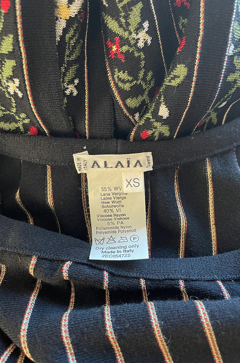 Gorgeous Fall 2000 Azzedine Alaia Documented Flared Stretch Knit Floral Pattern Skirt
