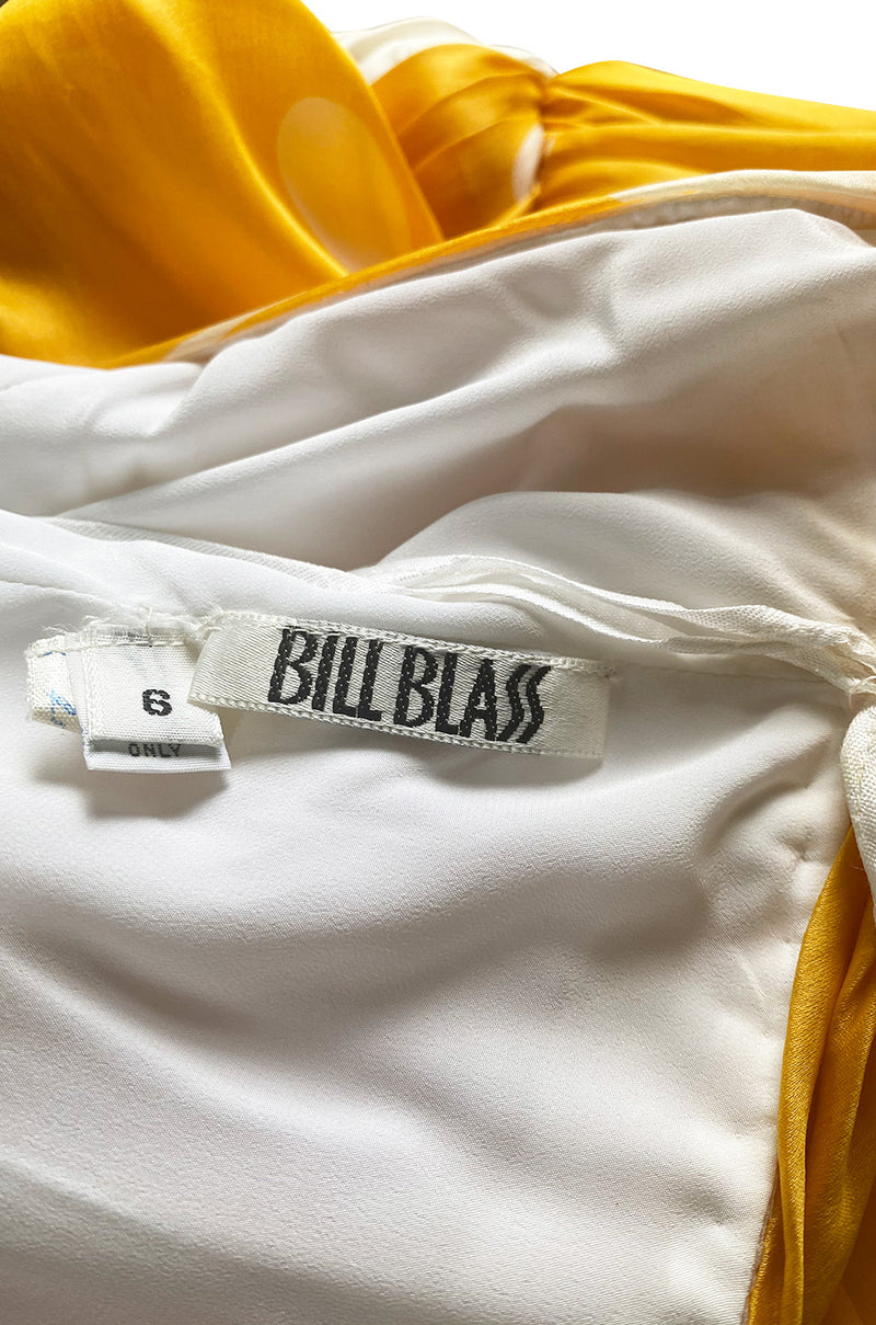 Spring 1985 Bill Blass Dotted Yellow & White Silk Organza Ad Campaign Strapless Dress