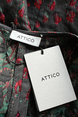 2019 Attico Micro Mini Red Metallic Rose Print Wrap Dress w Pouf Sleeves