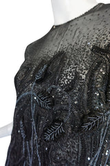 1980s Bill Blass Sequin & Beaded Black Silk Chiffon Dress