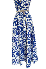 Prettiest 2000s Marni by Consuelo Castiglioni Vivid Blue & White Floral Print Dress