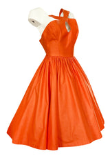 1980s Thierry Mugler One Shoulder Sculpted Orange Cotton Dress