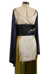 Fall 1994 Guy Laroche Haute Couture Runway Wide Sleeve Dress w Cumberbund & Back Skirt Panel