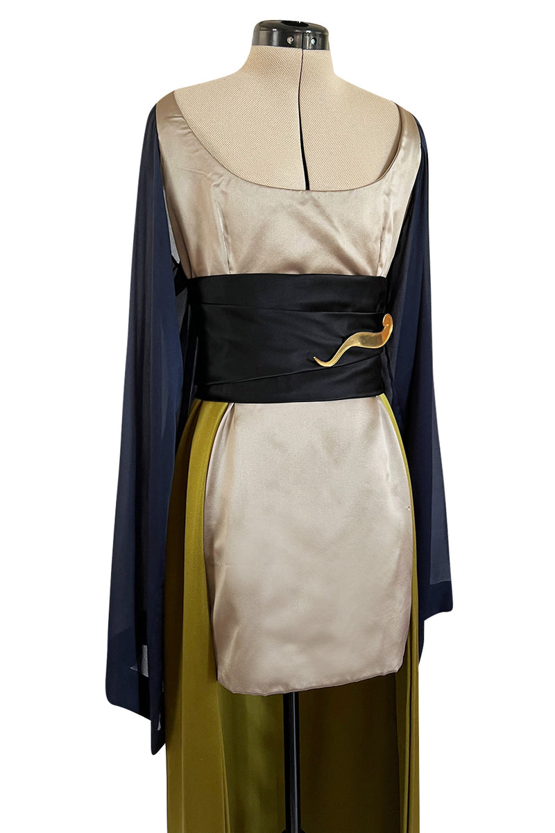 Fall 1994 Guy Laroche Haute Couture Runway Wide Sleeve Dress w Cumberbund & Back Skirt Panel