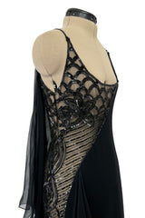 Spring 2000 Valentino Black Silk Dress w Shocking Sequin & Net Side Panel