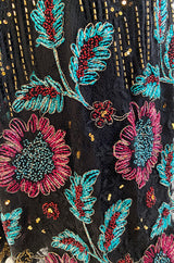 1970s Alfred Bosand Densely Beaded Sequinned & Embroidered Gold & Floral Dress