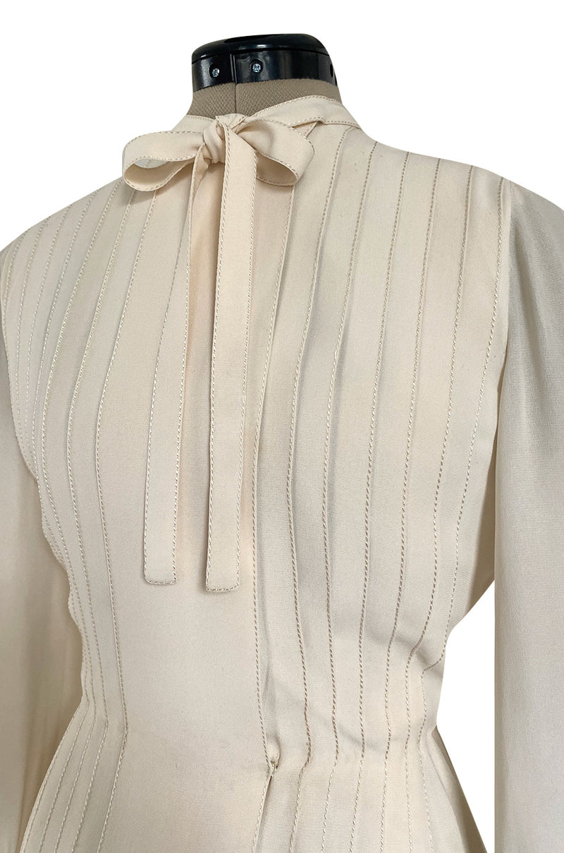 Chanel Long Sleeve Shirt Blouse Size 40 Ivory Womens Ruffle Collar Tops  Back Ope