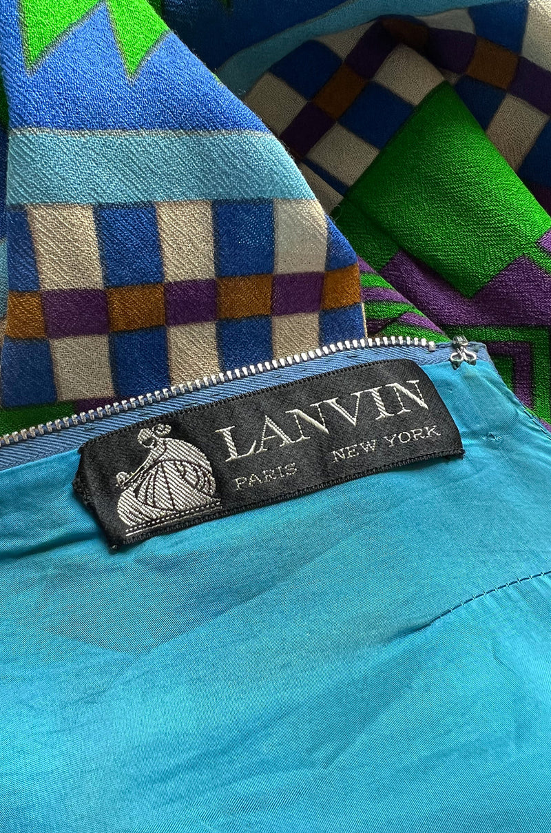Ad Campaign Fall 1972 Lanvin by Jules-Francois Crahay Green & Blue Geometric Pattern Dress