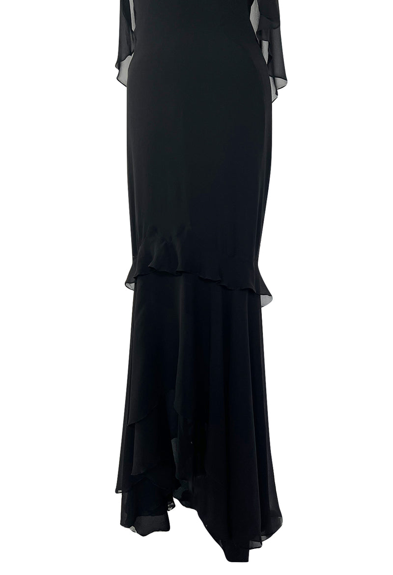 Spring 2004 Yves Saint Laurent by Tom Ford Black Silk Chiffon Dress
