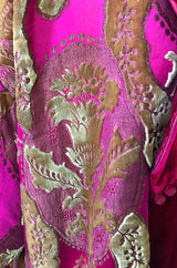Late Teens Early 1920s Hot Pink Gold Cut Velvet Silk Brocade Flapper Coat