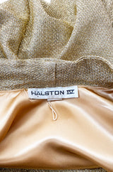 1970s Halston Bright Gold Metallic Lame Lurex Top & Pant Set