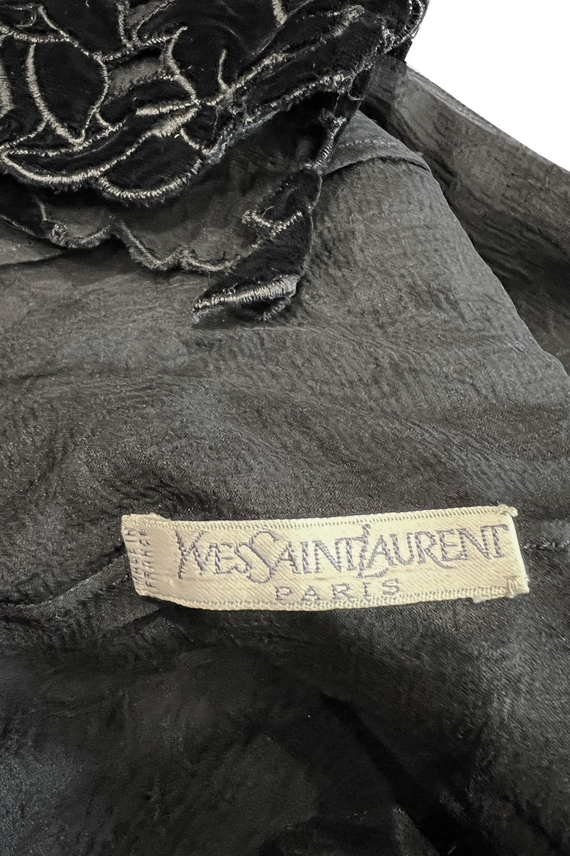 Incredible 1990s Yves Saint Laurent Haute Couture Velvet & Chiffon Cut OutsTop