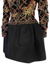 Elaborate 1987 John Anthony Couture Off Shoulder Mini Dress w Sequin Beading & Rosettes