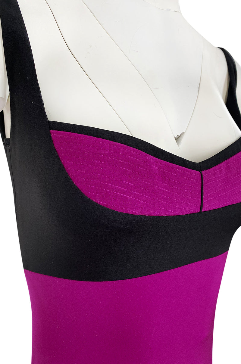 Bespoke 2012 Narciso Rodriguez Couture Graphic Pink & Black Silk Dress w Trained Back