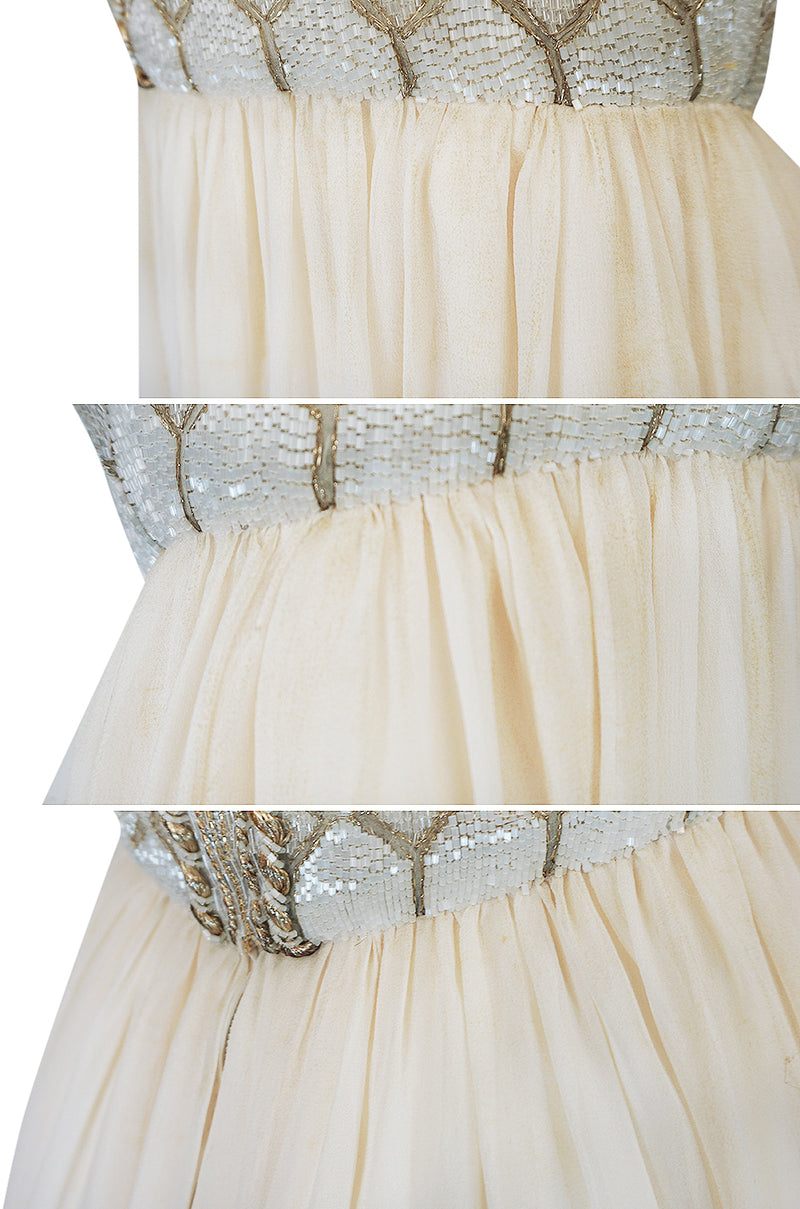Spring 1961 Balmain Haute Couture Lesage Ivory Beaded Dress w Detachable Cape