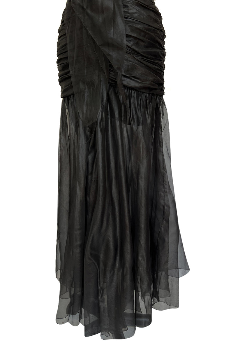 Fabulous 1980s Chloe Black Silk Organza Strapless Dress W Large Bow Detailing