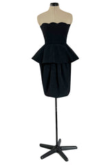 1980s Lanvin by Jules-Francois Crahay Strapless Black Dress w Hip Peplum