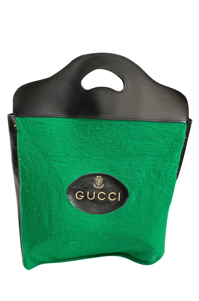Gucci Vintage Black Felt Tote Handbag Shopping Bag Rare